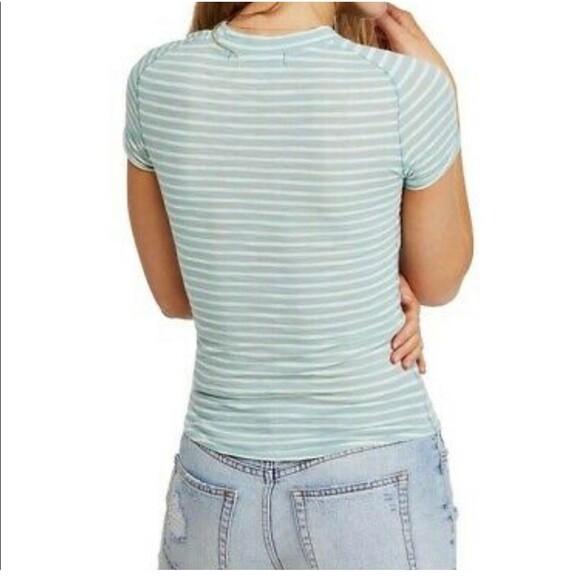 Free People Night Sky Tee Sage Green White Stripe Women’s Large NWT - Picture 3 of 12